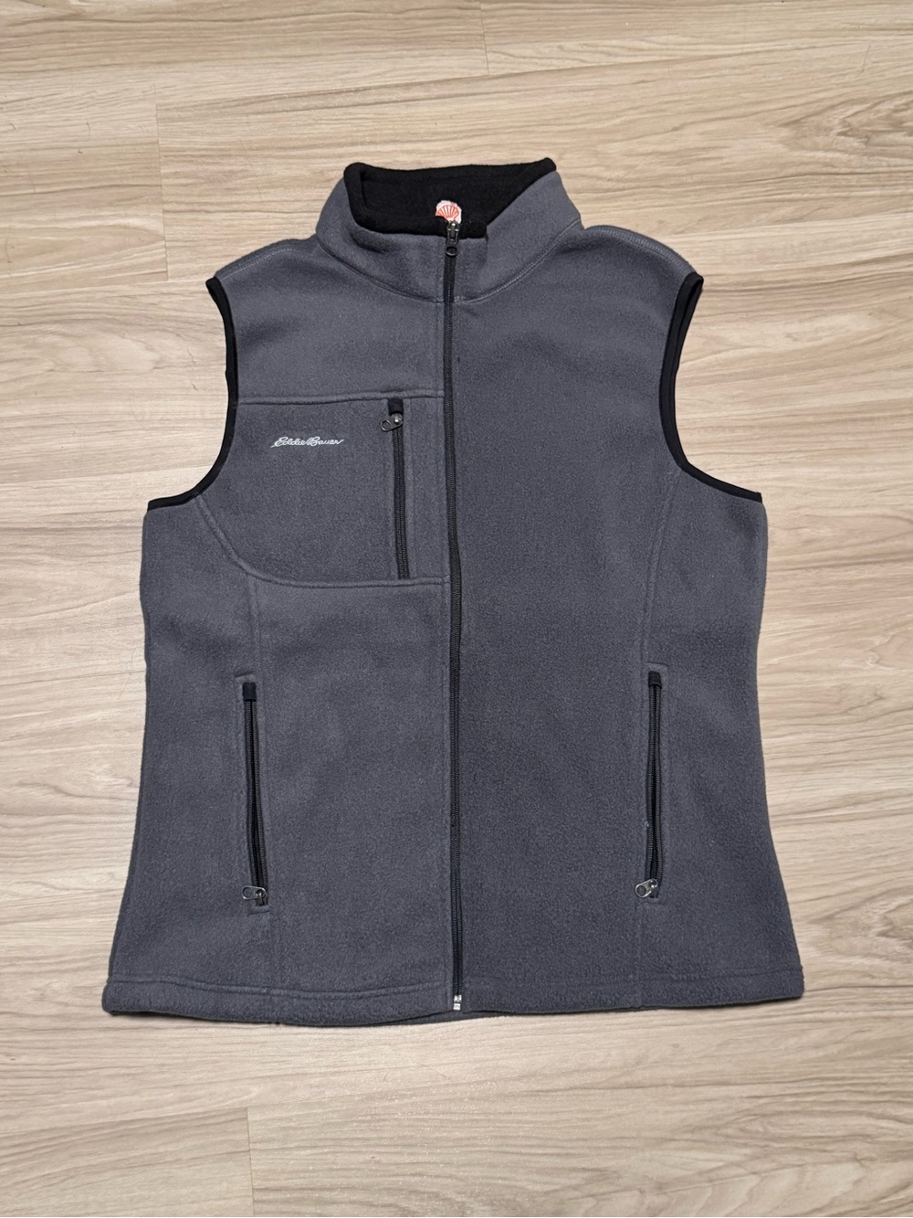 Eddie Bauer Gray Full Zip Fleece Vest Shell Gas Logo Employee Uniform Unisex